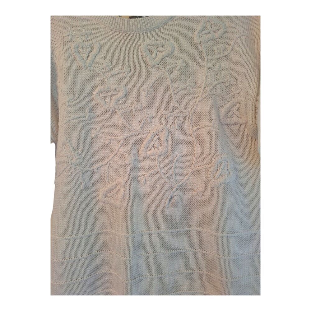 VINTAGE Sweater Marshall Fields Knit Embroidered Short Sleeve Spring Pullover S - Picture 4 of 12